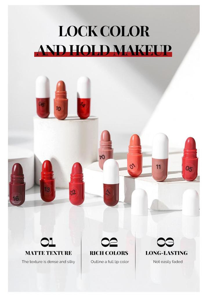 Magic Casa 18-Color Mini Matte Velvet Lipstick Set - Long-lasting & Non-transferable