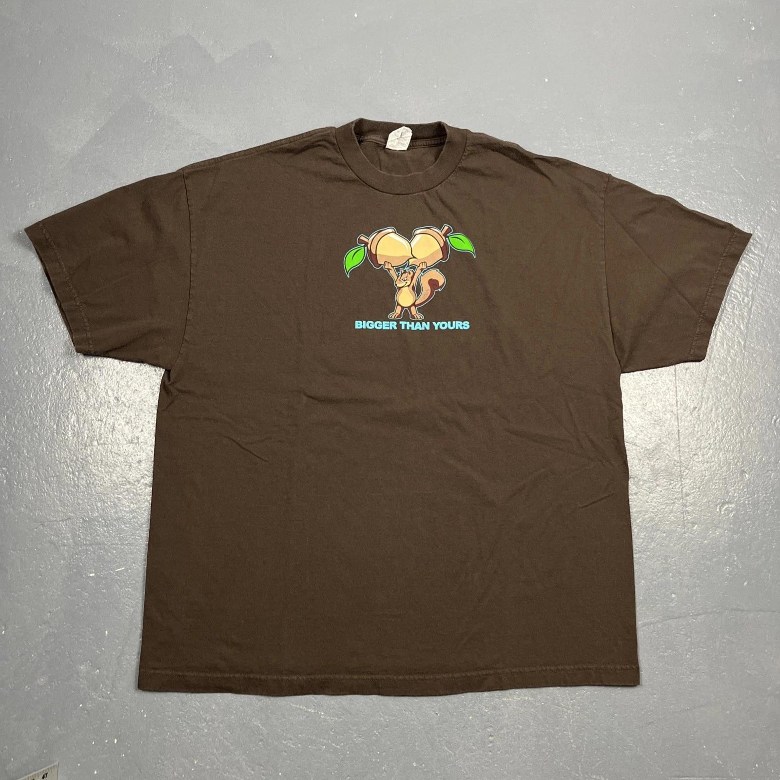 Vintage Y2K Funny Bigger-Than-Yours Squirrel Nuts Shirt 2XL Brown VTG Humor 3XL