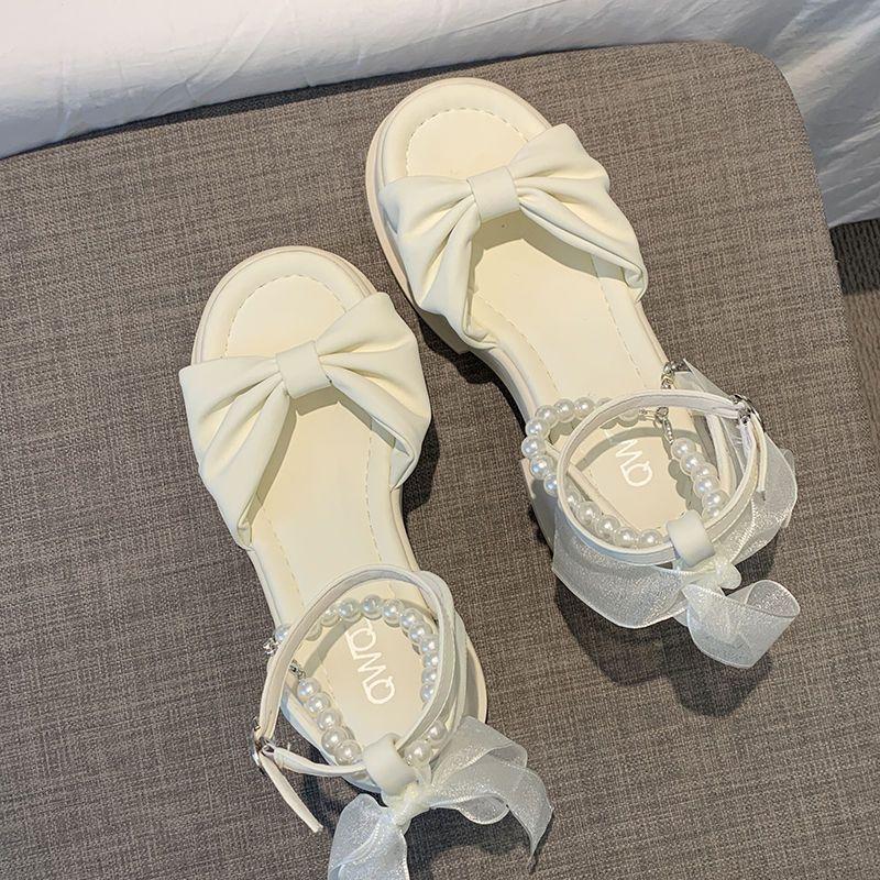 [16,000 Collection] Bow Sandals Ladies Temperament Pearl Fairy Wind