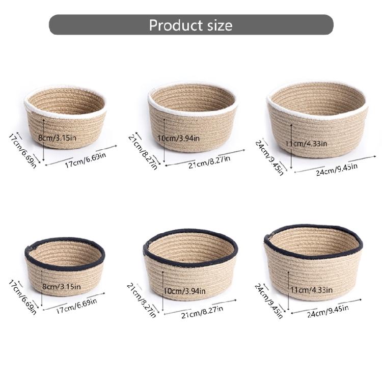 3Pcs Round Braided Linen Baskets Handwoven Linen Rope Organization Baskets Portable Round Storage Container