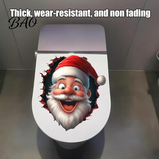 Waterproof Bathroom Wall Stickers Funny Santa Toilet Sticker, Christmas Lid Decal, Self-Adhesive, 3D Holiday Hole PVC Sticker for Tank Interior Decor