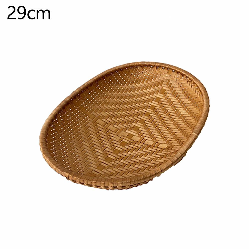 Smoked Oval Bamboo Woven Basket Kitchen Sieve for Fruit Vegetable Drying Storage Hotel-Style Weaving Dustpan Included