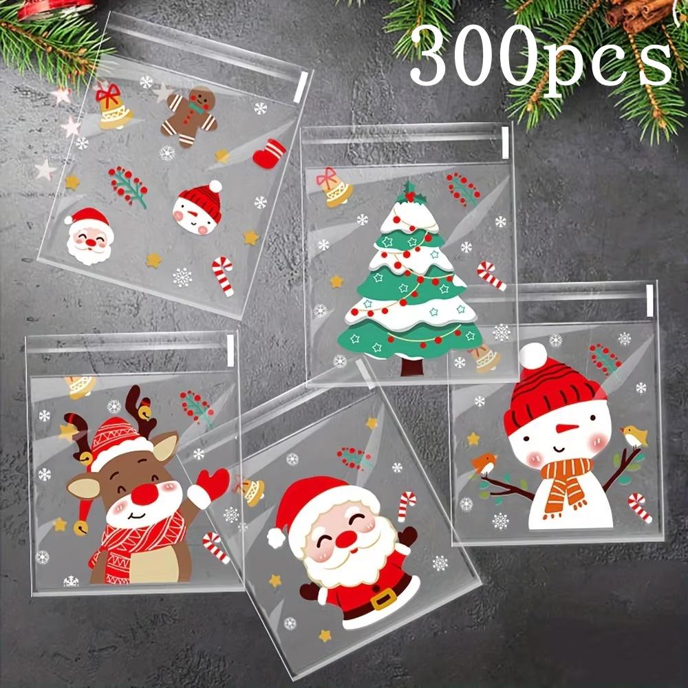 100/200/300 bucăți pungă de bomboane pentru prăjituri de Crăciun cu model de Moș Crăciun, pungă de ambalare cadou cu auto-sigilare pentru decorarea petrecerii de Anul Nou de Crăciun