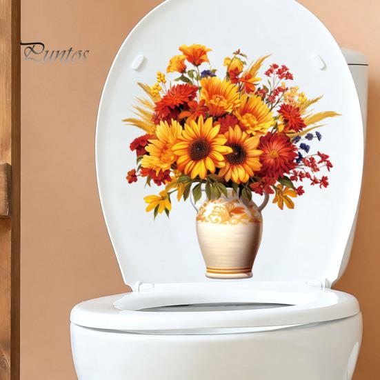 Self Adhesive Toilet Bowl Decals Flowers Cover Sticker Decals, Sunflower Waterproof Durable Seat Stickers Lid Tank Self-Adhesive Bathroom Wall
