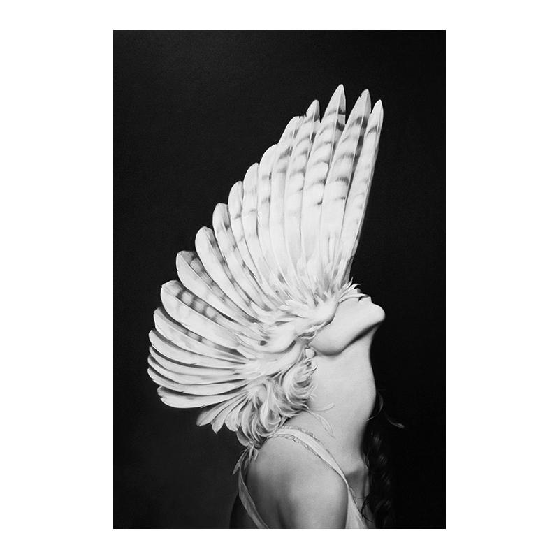 

Плакат с изображением девушки с крылатой головой, скандинавское черно-белое настенное искусство, печать на холсте, абстрактная картина женщины для гостиной, домашнего декора 40x60cm No Framed