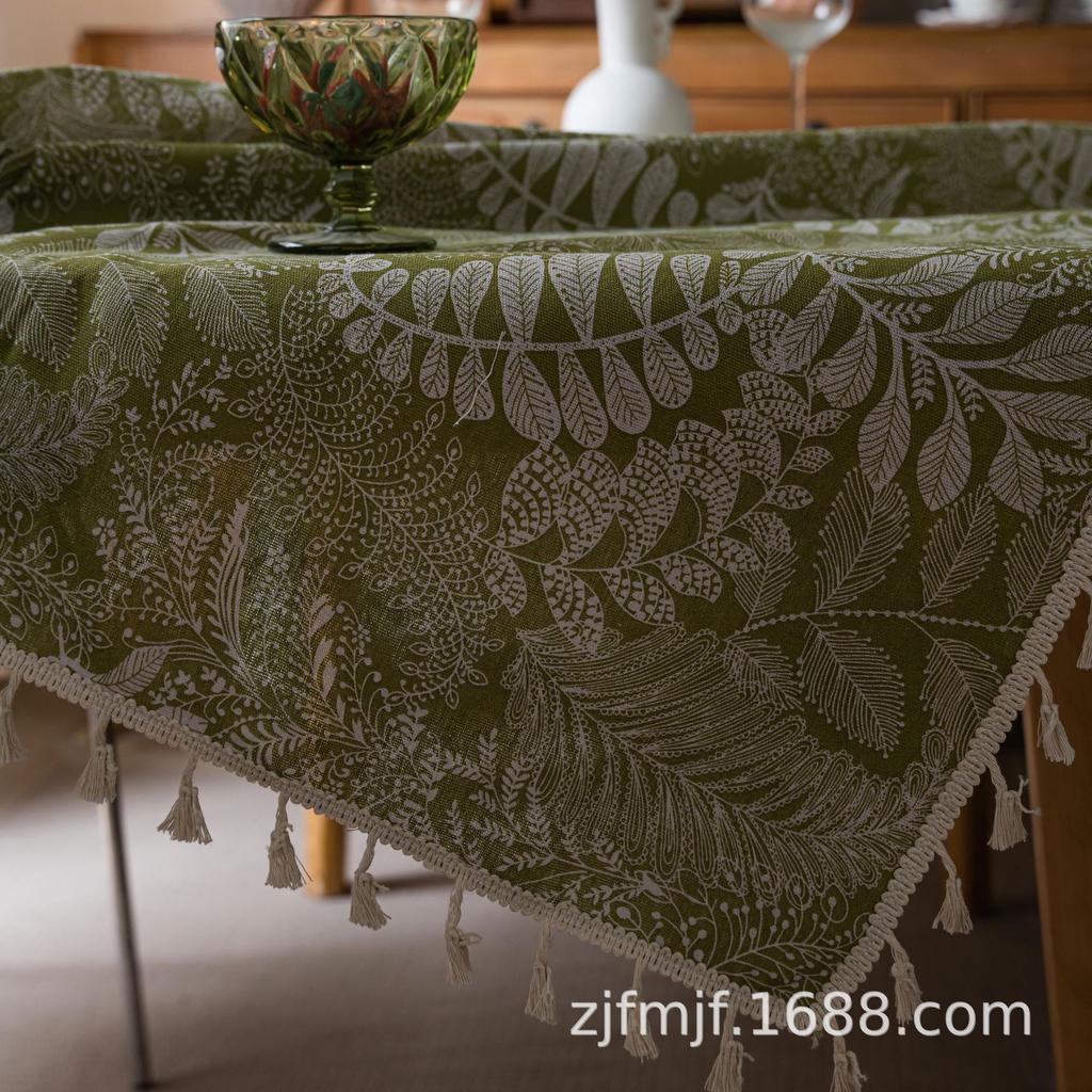 Bohemian Green Leaf Print Table Cloth Rectangular Party Picnic Dinner Decorative Tablecloth