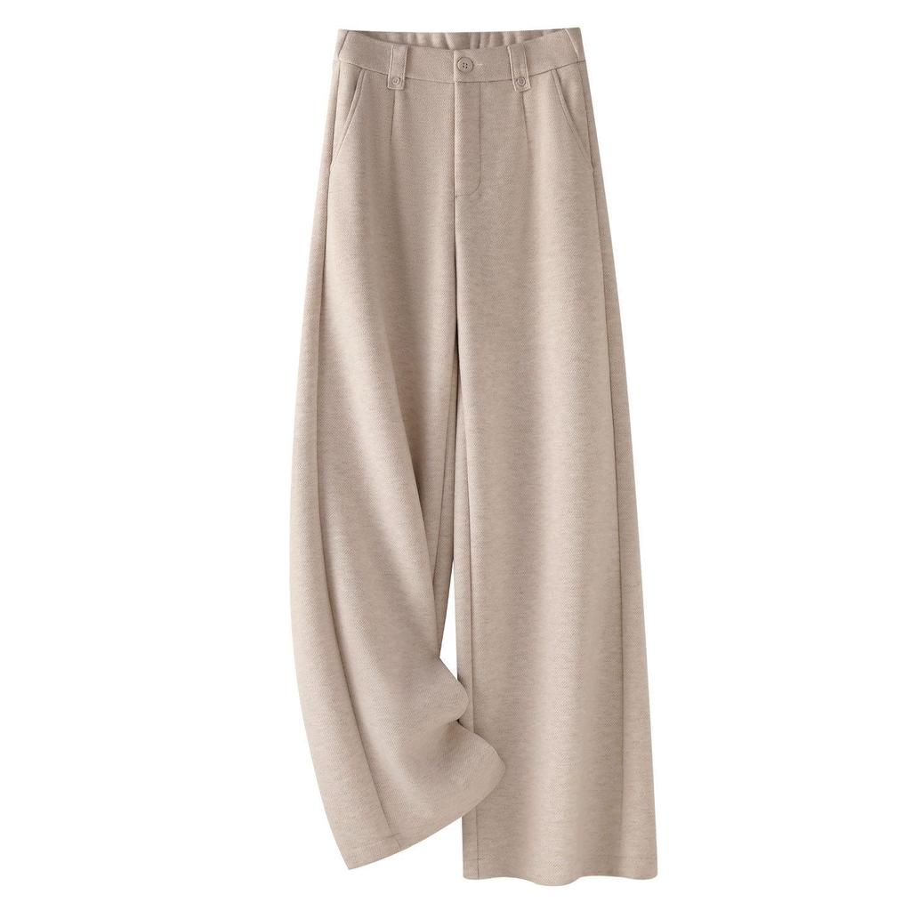 Women's Woolen Wide-Leg Drape Pants: New 2025 Loose, Stylish Velvet-Enhanced Suit Trousers for Autumn and Winter.