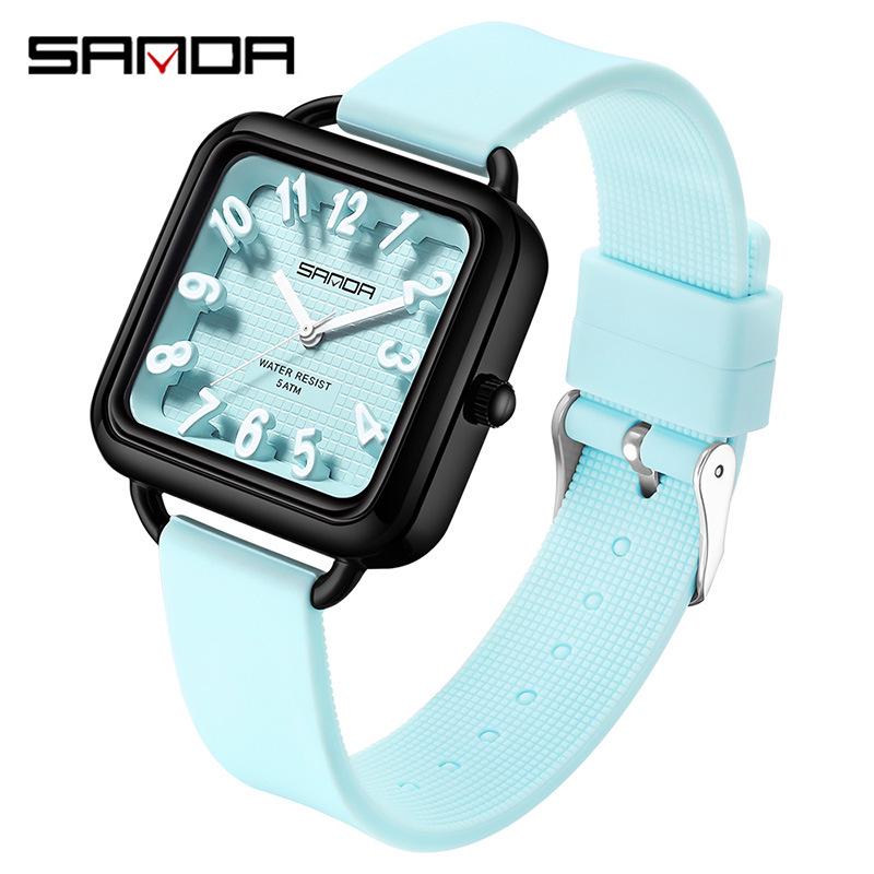 Sanda Student Exam Quartz Square Waterproof Silicone Watch