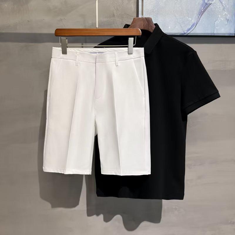 

Мужские белые летние шорты для костюма - Модные, свободные, не требующие глажки, в гонконгском стиле, повседневные брюки длиной до колена 28 белый