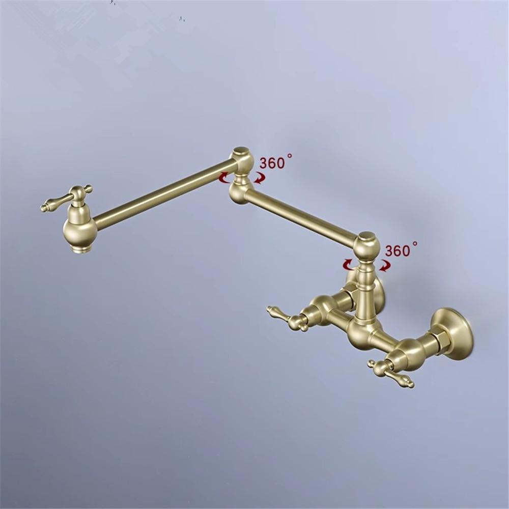 Brushed Gold Pot Filler Tap Black Foldable Kitchen Faucet Hot & Cold Nickel Sink Tap Rotate Folding Spout Wall Mounted Brass