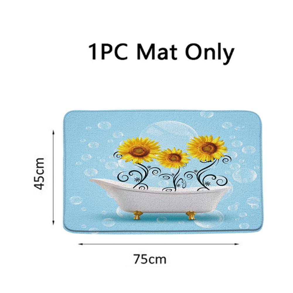 

Magic Sunflower Butterfly Shower Curtain Sets Black Yellow Art Country Flower Bathroom Decor Curtains Bath Mats Rug Toilet Cover