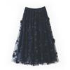 Mesh Embroidery Skirt, Gentle Temperament Medium and Long Skirt, Three-dimensional Flower Heavy Industry Gauze Skirt, Small Fresh Fairy Skirt