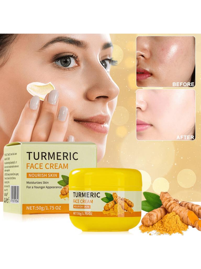 1pc Turmeric & Vitamin C Moisturizing Cream, Hydrating, Brightening, Fading Pigmentation, Deep Moist