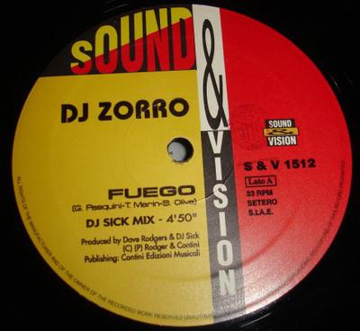 12-Zoll Schallplatte DJ ZORRO - Fuego S&V1512 Sound & Vision 1996 Italien Dance & Electronica Gebraucht