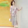 Elegant Summer Outfit: Stylish Short-Sleeve T-shirt & Pants Set for Middle-aged and Elderly Women, Plus Size Available