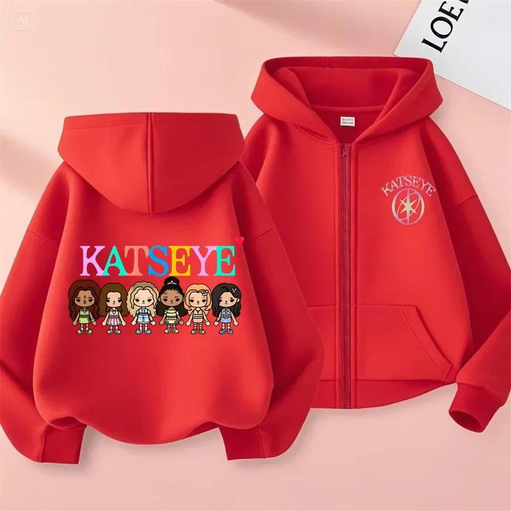 Kids Zip Up Sweatshirts Kpop Katseye Print Hoodie Children Clothes Kids Casual Tops Girl Boy Sweatshirt Zipper Hoody Streetwear