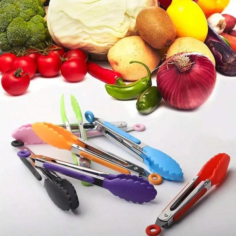 1pc Small Kitchen Tongs, Mini Food Tongs, Heat Resistant Nylon Tips Tongs For Cooking, Serving, BBQ, Grilling, Salad And More