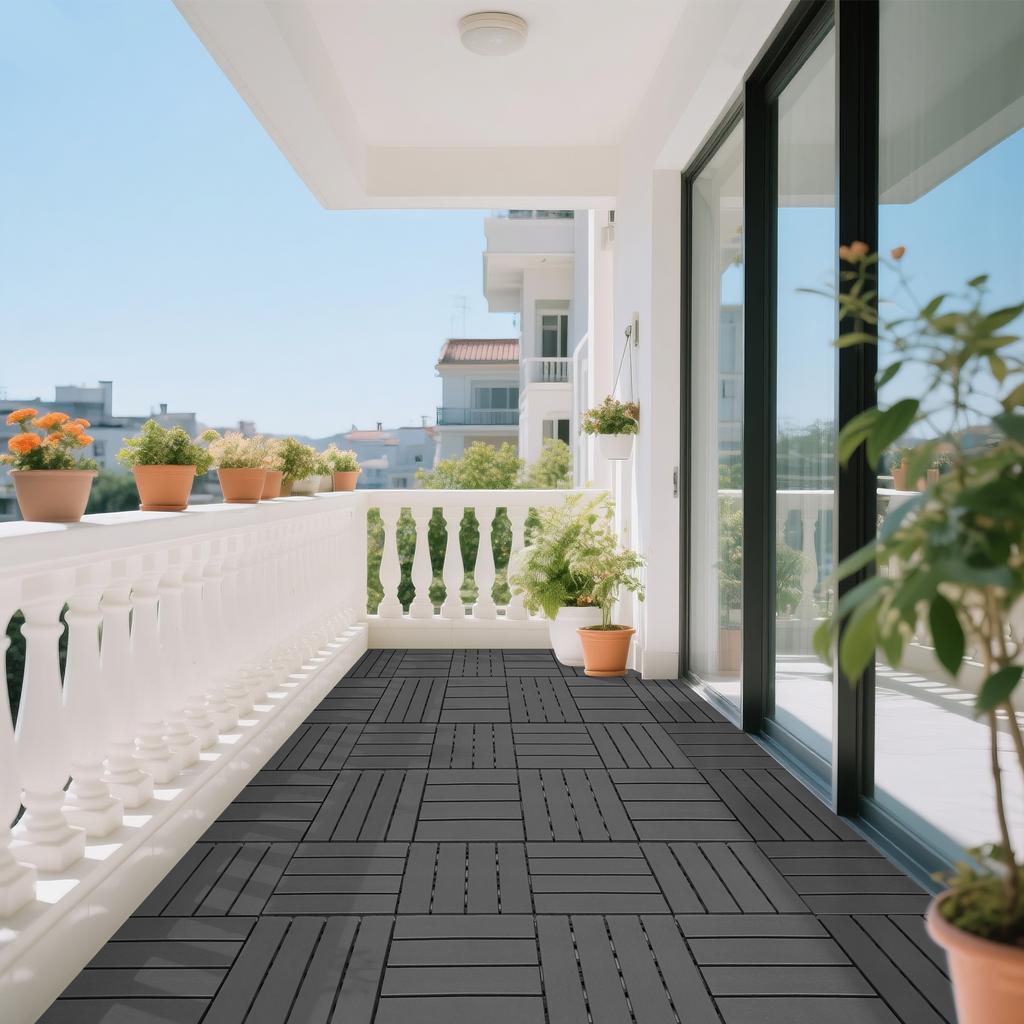 Plastic Interlocking Deck Tiles,44 Pack,12"x12" Square Waterproof Outdoor All Weather Use, Patio Decking Tiles for Poolside Balcony Backyard,DARK Grey