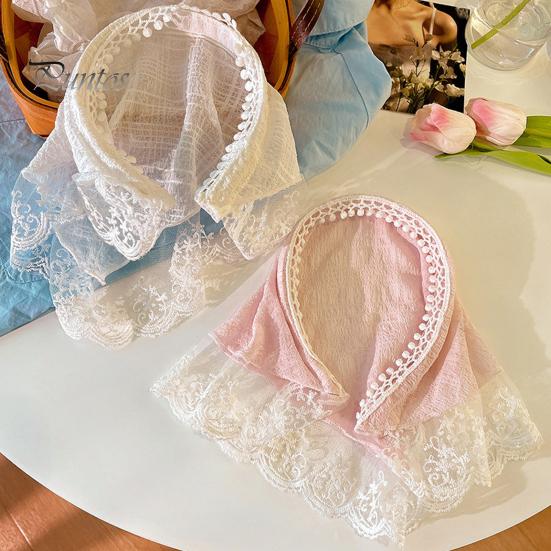 Kvinner pannebånd rutete trykk Blondesøm Trekantskjerf Sklisikkert pannebånd Pastoral stil Hårbøyle Hårtilbehør