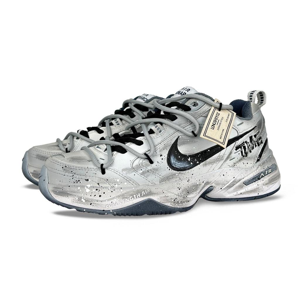 Nike Air Monarch 4 Slip Resistant Abrasion Resistant Low Top Chunky Sneakers Unisex Gray Black 415445-102(Team115-)