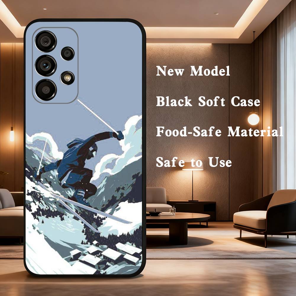 Sport Cartoon Snowboarding Case For Samsung Galaxy A73,52,71,53,32,72,41,J7,22,Note,31,8,9,Soft Black Silicone Cover