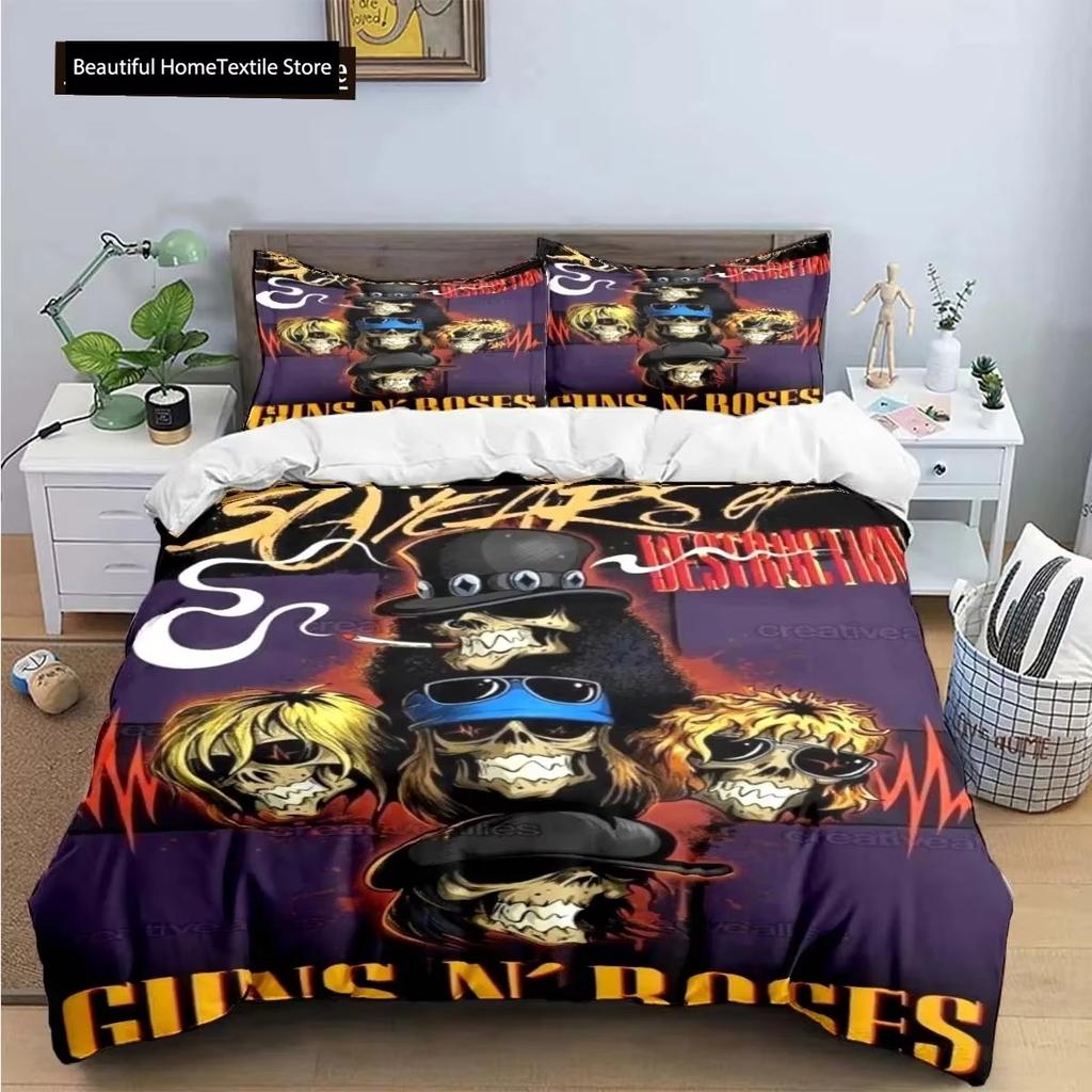 3D-tryck Guns N Roses GNR Band Retro Sängkläder Pojkar Flickor Twin Queen King Size Påslakan Örngott Säng Pojkar Vuxen