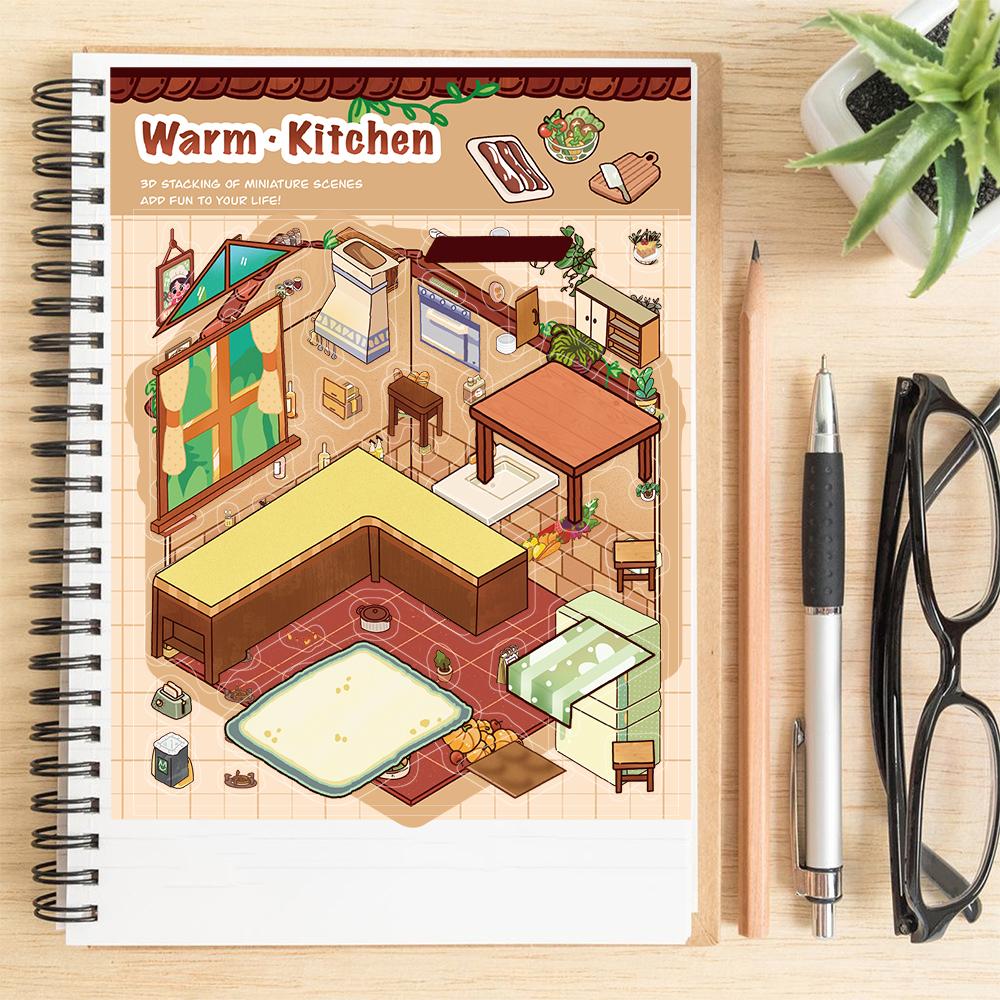 2PCS Warm Kitchen Sticker Harajuku Miniature Decoration Landscape Chambre Cafe Fashion Retro PET Art Decompression Stickers