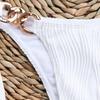 Set da 2 pezzi per costume da bagno da donna, con allacciatura a tre punti, scollo all'americana, imbottito, senza ferretto, con catena in metallo, abbigliamento sportivo da guado