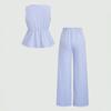 Women's Striped 2 Piece Outfits Tie Front Ruffle Tank Top And Wide Leg Pants Sets Summer Casual Sleeveless Lounge Sets