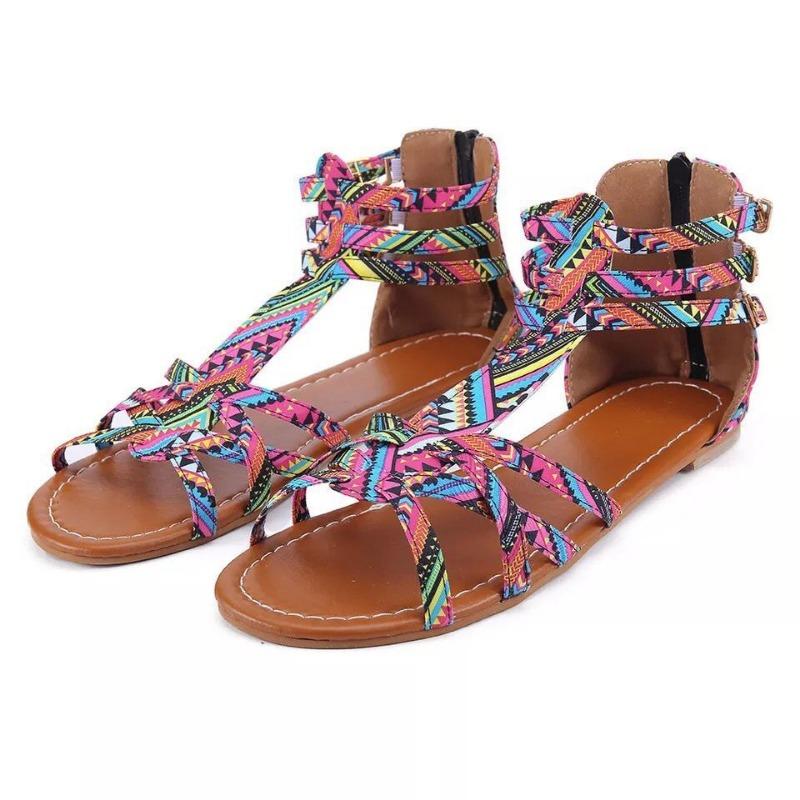 Summer New Floral Flat Sandals Women's Buckle Beach Sandals Hollow Open-toed Women's Shoes