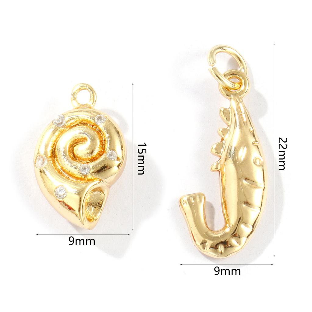 2 PCs Brass Charms 18K Gold Plated Conch Shrimp Ocean Pendants For DIY Necklace Bracelet Jewelry Making Findings