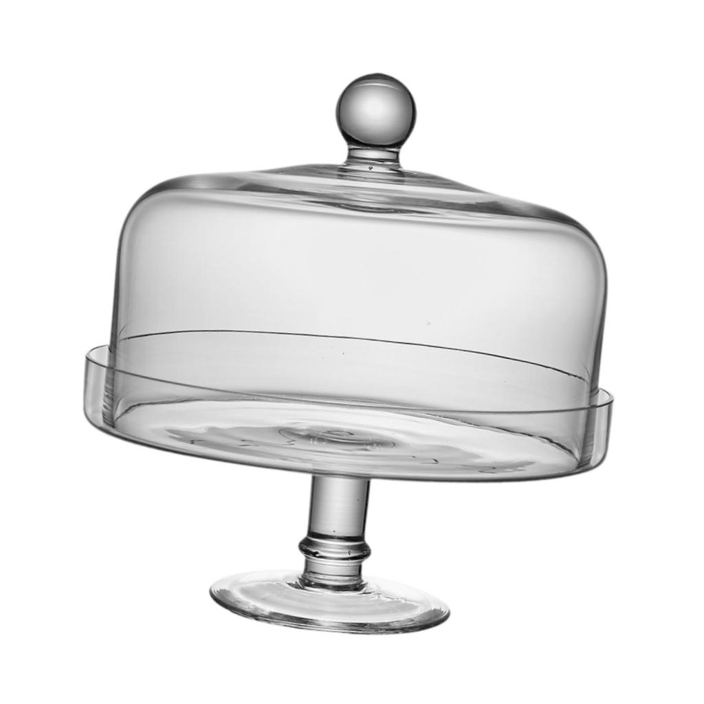 Glass Cake Stand with Lid Multiuse Bread Plate for Hotels Party Shop Display S