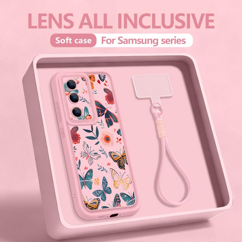 Dreamy Butterfly Patterned Lanyard Phone Case For Samsung Galaxy A37 A57 A56 A36 A26 A17 A16 A55 A54 A15 A53 Soft TPU Back Cover