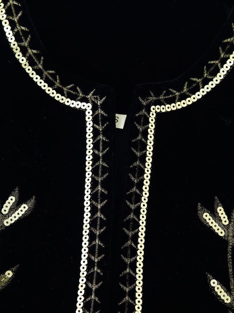 2024 Autumn Velvet Sequin Embroidered Sleeveless Open-front Women's Vest