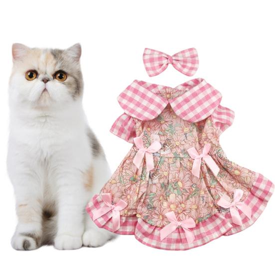 Summer Hawaii Dog Dress Floral Pattern Pet Skirt with Bow Decorations Breathable Comfortable Pet Dress