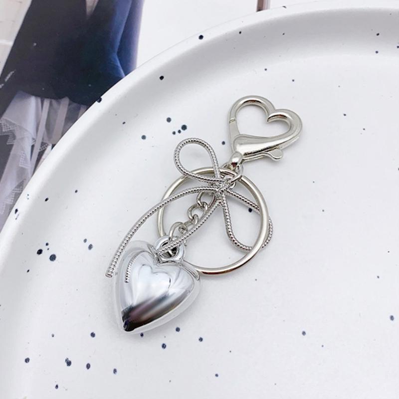 Sweet Bowknot Heart Keychain Pendant Lovely Hanging Decorations Keyring Charm for Purse Bag Backpack Handbag Ornament
