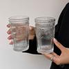 12oz 4pcs Sets Glass Cups Embossed Design Coffee Cup Heat Resistant Retro Transparent Tea Cup Set Glasses Household Drinkware