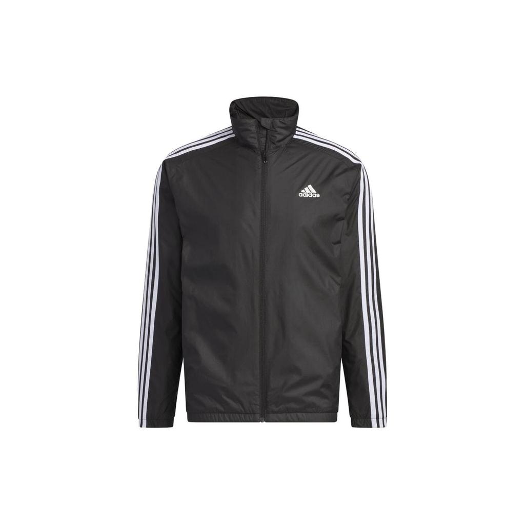 Adidas Three Stripes Logo Vintage Sports Stand Collar Printed Zip Long Sleeve Jacket Men Jackets Black IK7335