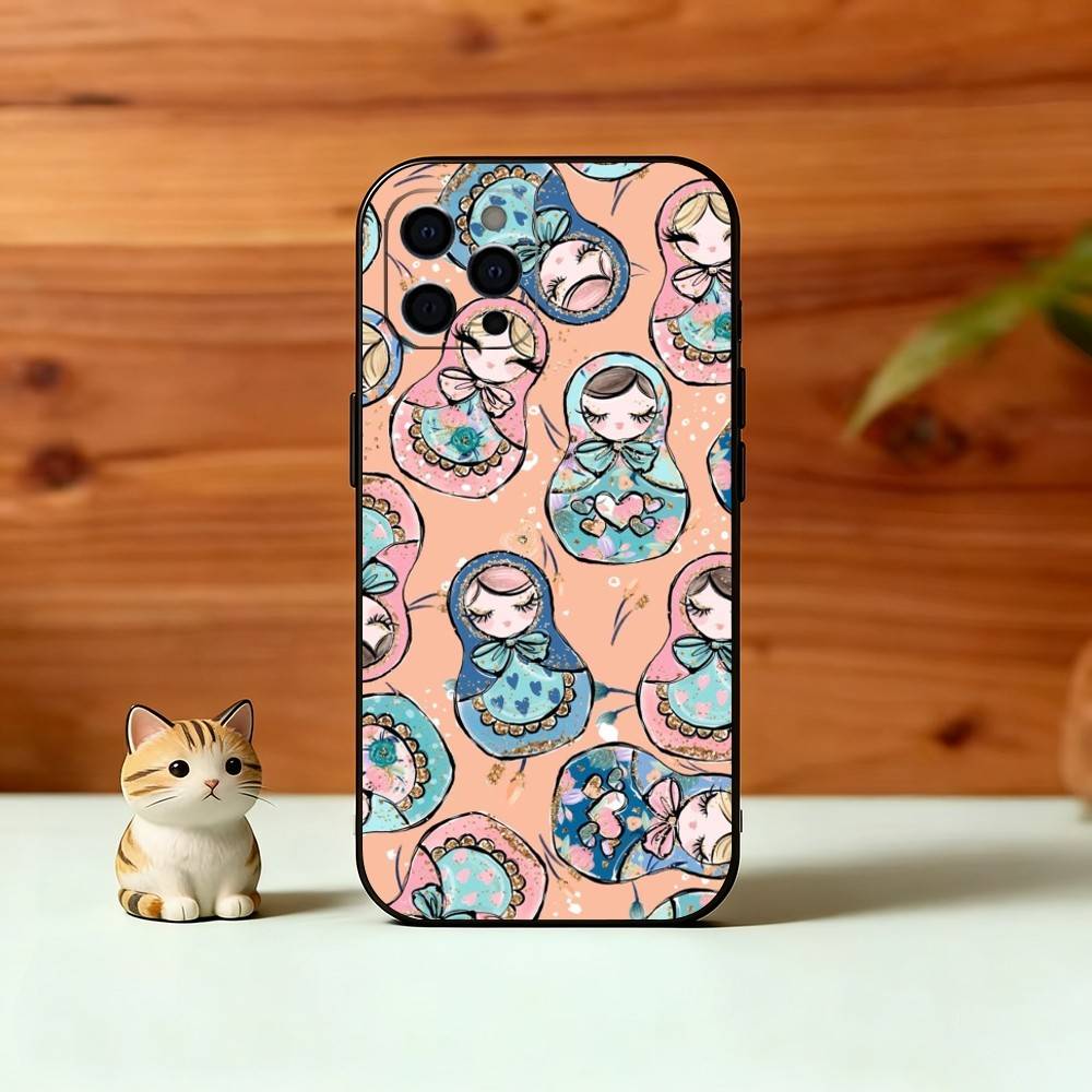 Adorable Russian Folk Art Doll Phone Case For iPhone 17, 16,15,14,13,12,11 Plus,Pro Max, Others Soft Black Cover