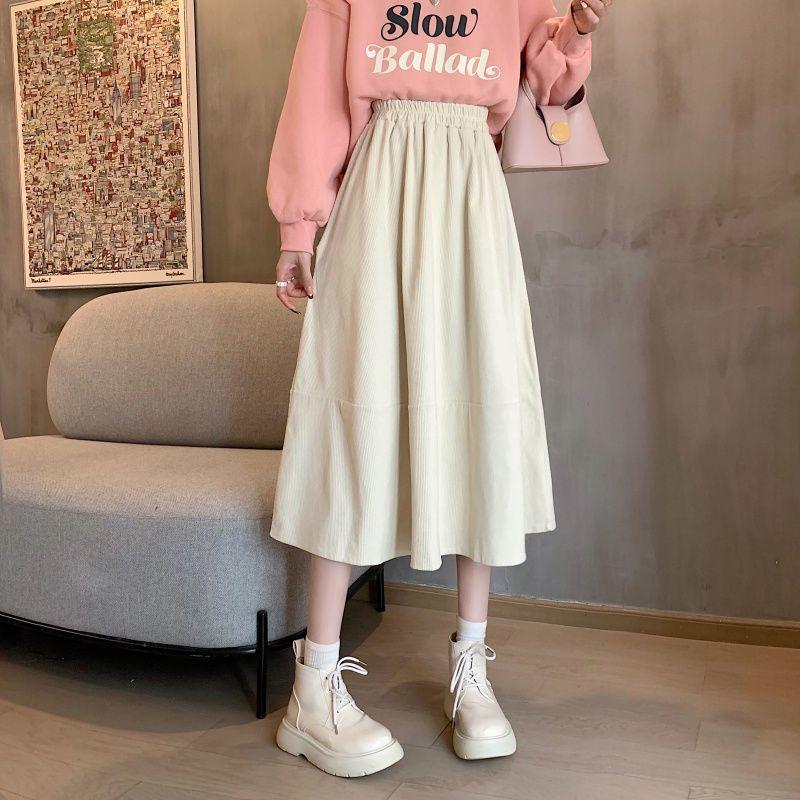 

Осень Зима Весна Женская Миди-юбка из вельвета Элегантная Ретро с высокой талией Корейский стиль Юбка-зонт Эластичная талия XL