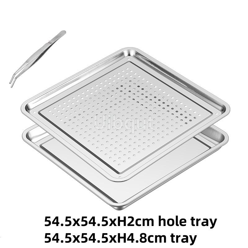Stainless Steel Rectangle Dinner Tea Tray Double 2 Layer Dumpling Oil Leaking Hole Basin Steaming Draining Hole Plate with Basin
