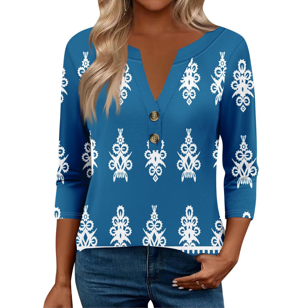 3/4 Sleeve Womens Tops For Women Henely Tops Button V Neck  Loose Fit Dressy Womens Summer Tops