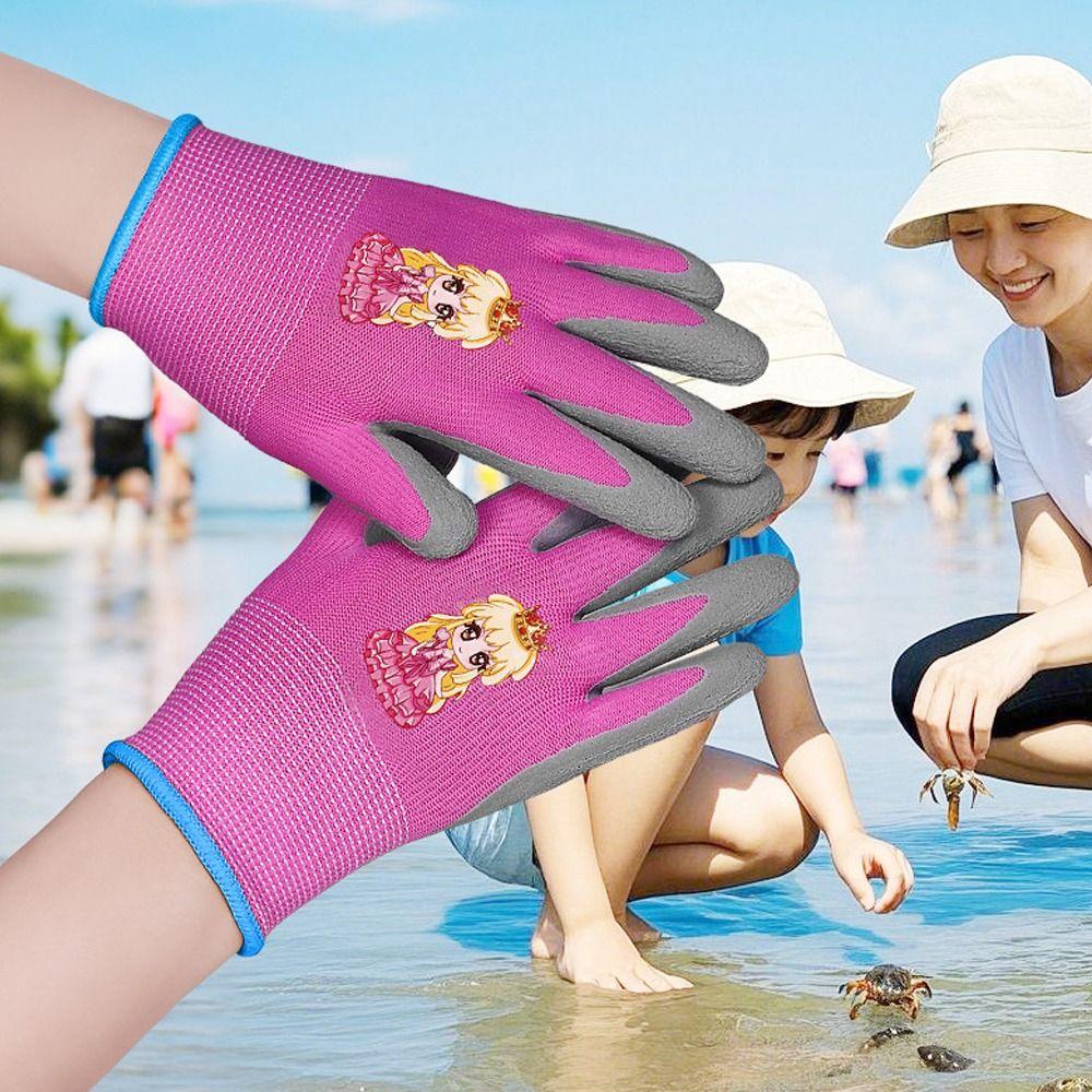 

2 Pairs Thickening Kids Work Gloves Cartoon Gardening Gloves For Camping Picking Beach Comb S жовтий