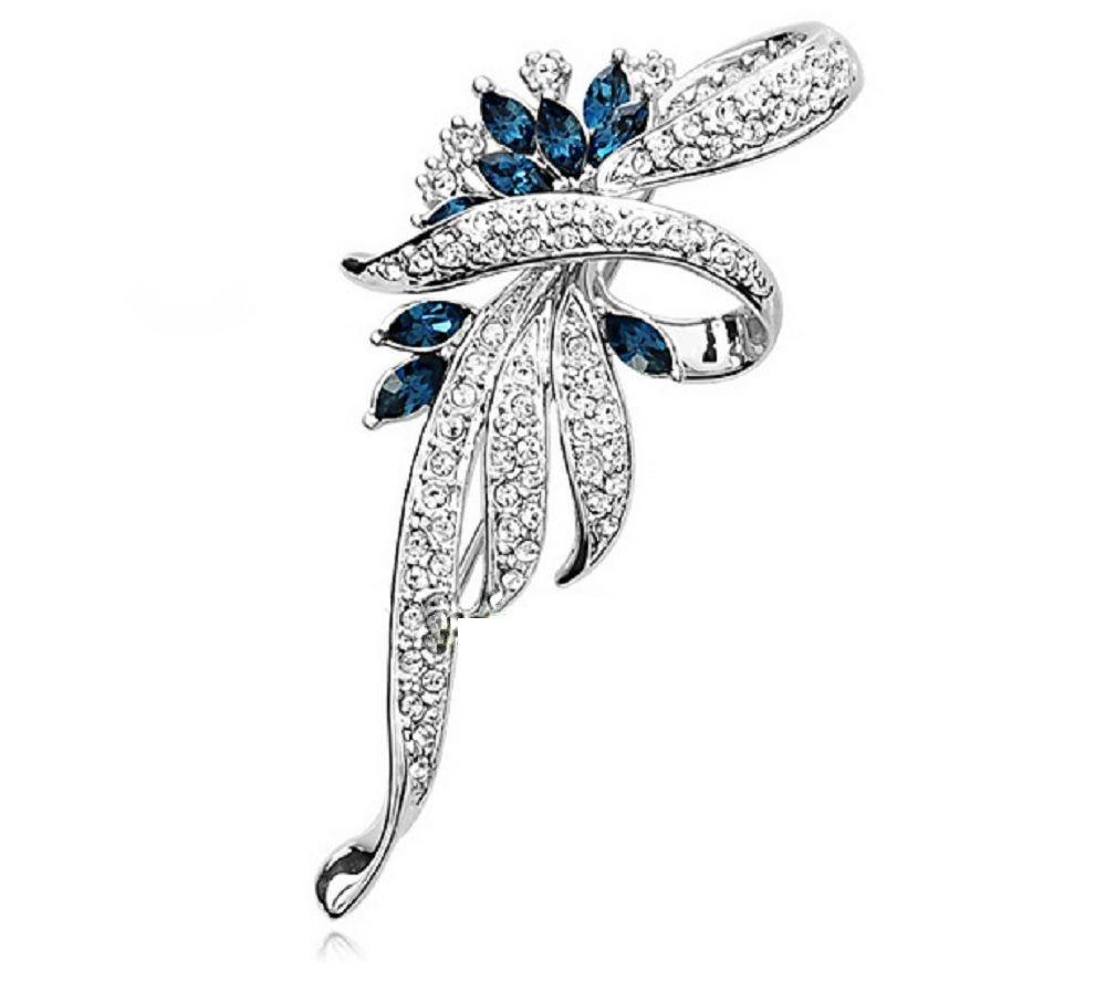 

Miaomyao Cubic Zirconia Blue Elegant Ribbon Flower Crystal Leaf Brooch Accessory for Women Birthday Anniversary Gift [MiaoMiao] (Blue & Silver) синій