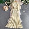 High-end celebrity elegant and sexy single-breasted crew neck dress women's new texture knitted hollow fishtail dress