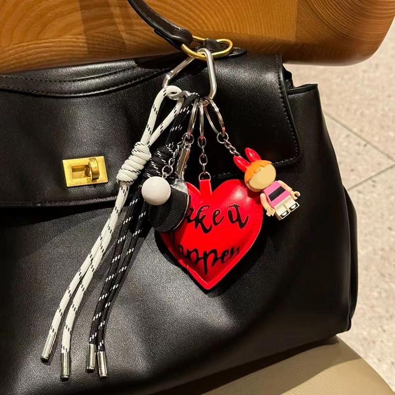 Make It Happen Lovely Heart Shaped Keyring Cute Red Peach Love Key Holder Exquisite Pu Leather Keychains Birthday Jewelry Gift