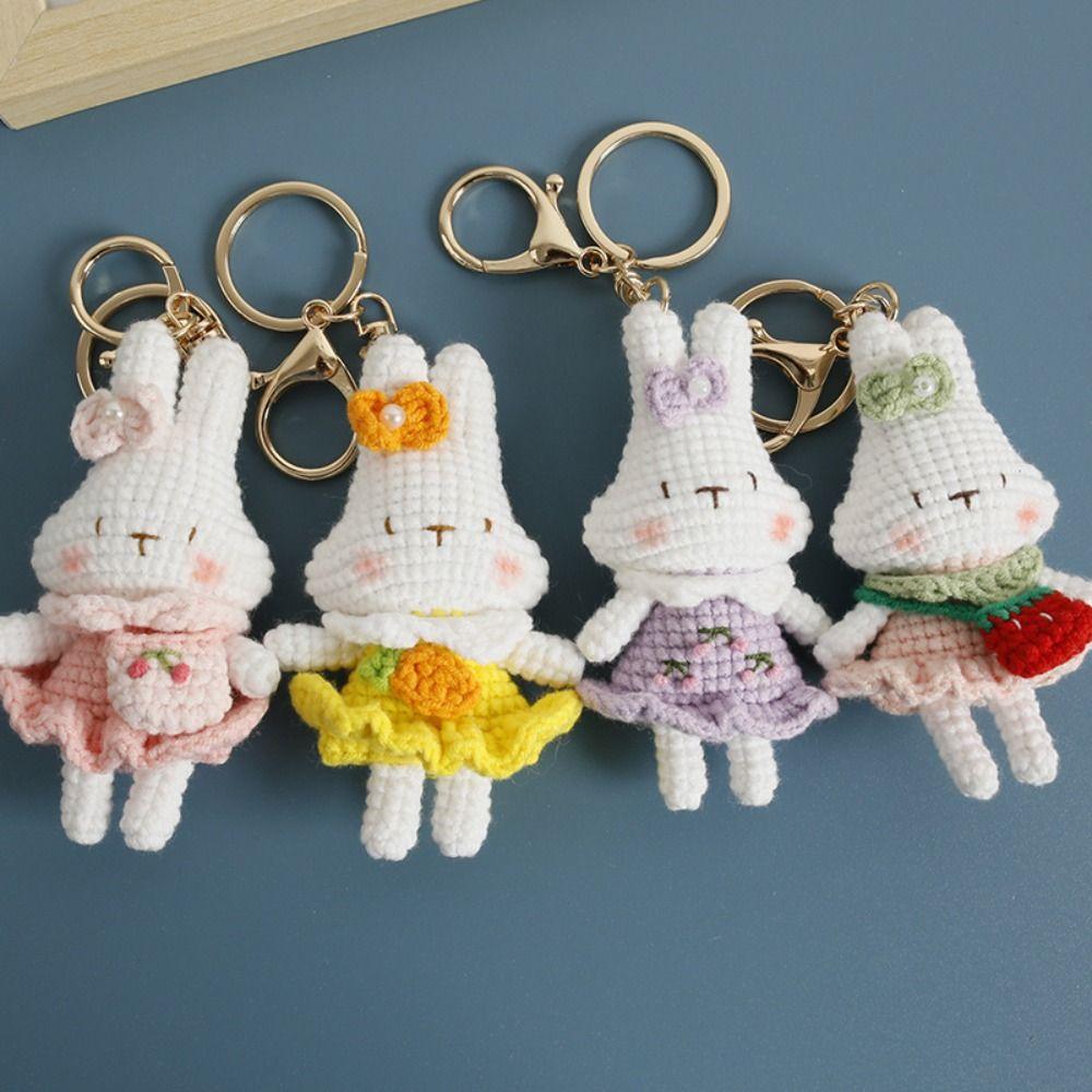 Handmaking Bunny Keyrings Cartoon Carrot Rabbit Doll Pendant Creative Crochet Keyrings Backpack
