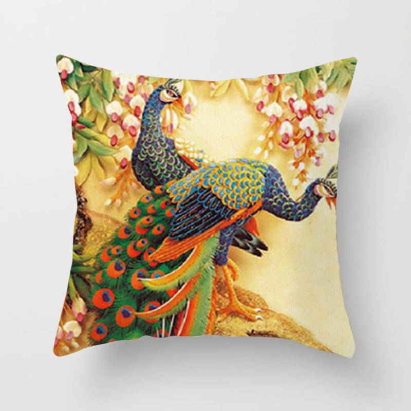 Peacock Print Pillow Decoration Home Car Sofa Cushion Cover Bed Animal