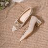 2026 New Fashion  Women's Elegant Black Mid Block Heels Pumps with Crystal Rhinestone Pointed Toe Dress Shoes
