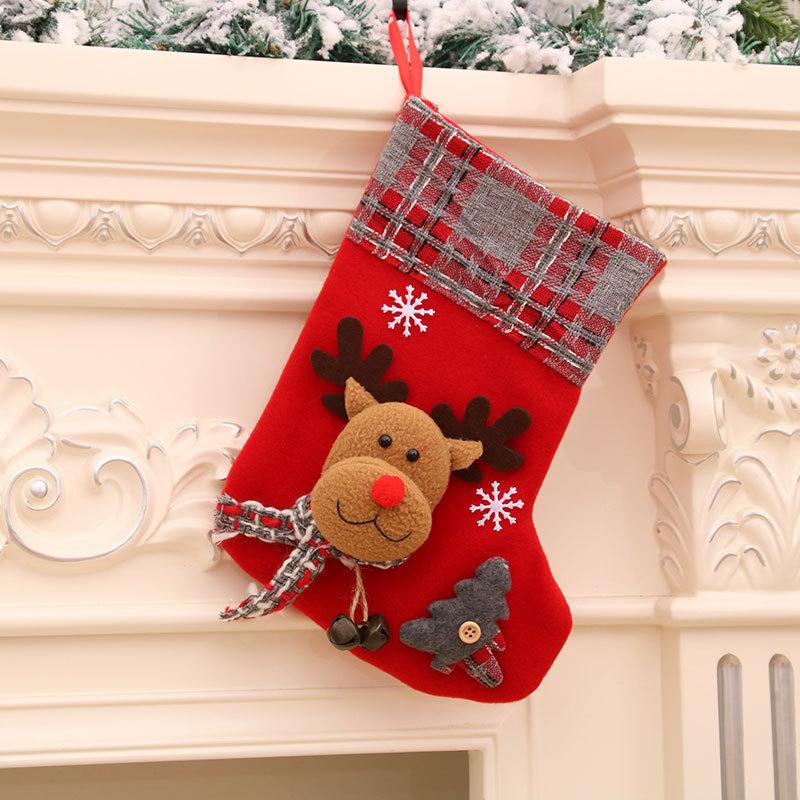 

Средний стерео рождественский чулок Подарочный пакет Фланелевый чулок в клетку с колокольчиками Рождественские украшения deer